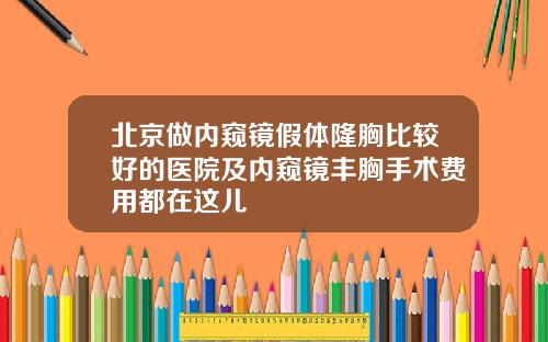 北京做内窥镜假体隆胸比较好的医院及内窥镜丰胸手术费用都在这儿