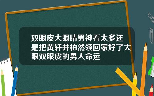 双眼皮大眼睛男神看太多还是把黄轩井柏然领回家好了大眼双眼皮的男人命运